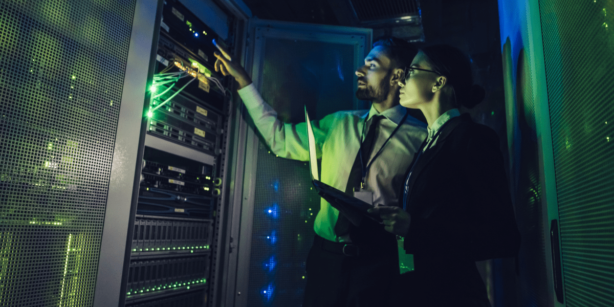 A man and woman in datacenter storage
