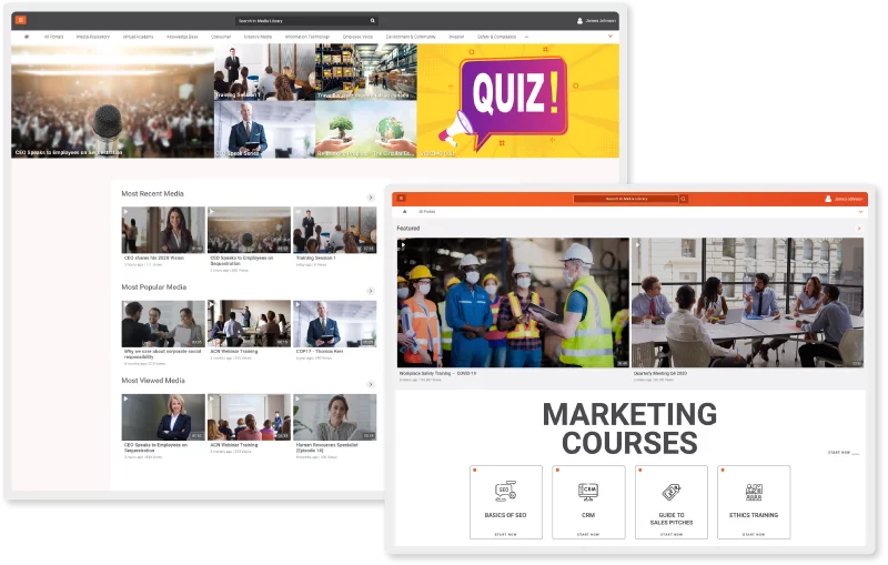 A screenshot of multiple video portals of VIDIZMO EnterpriseTube